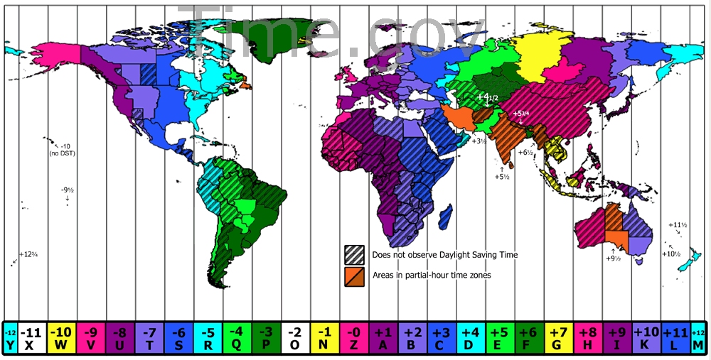 A map of timezones for the world